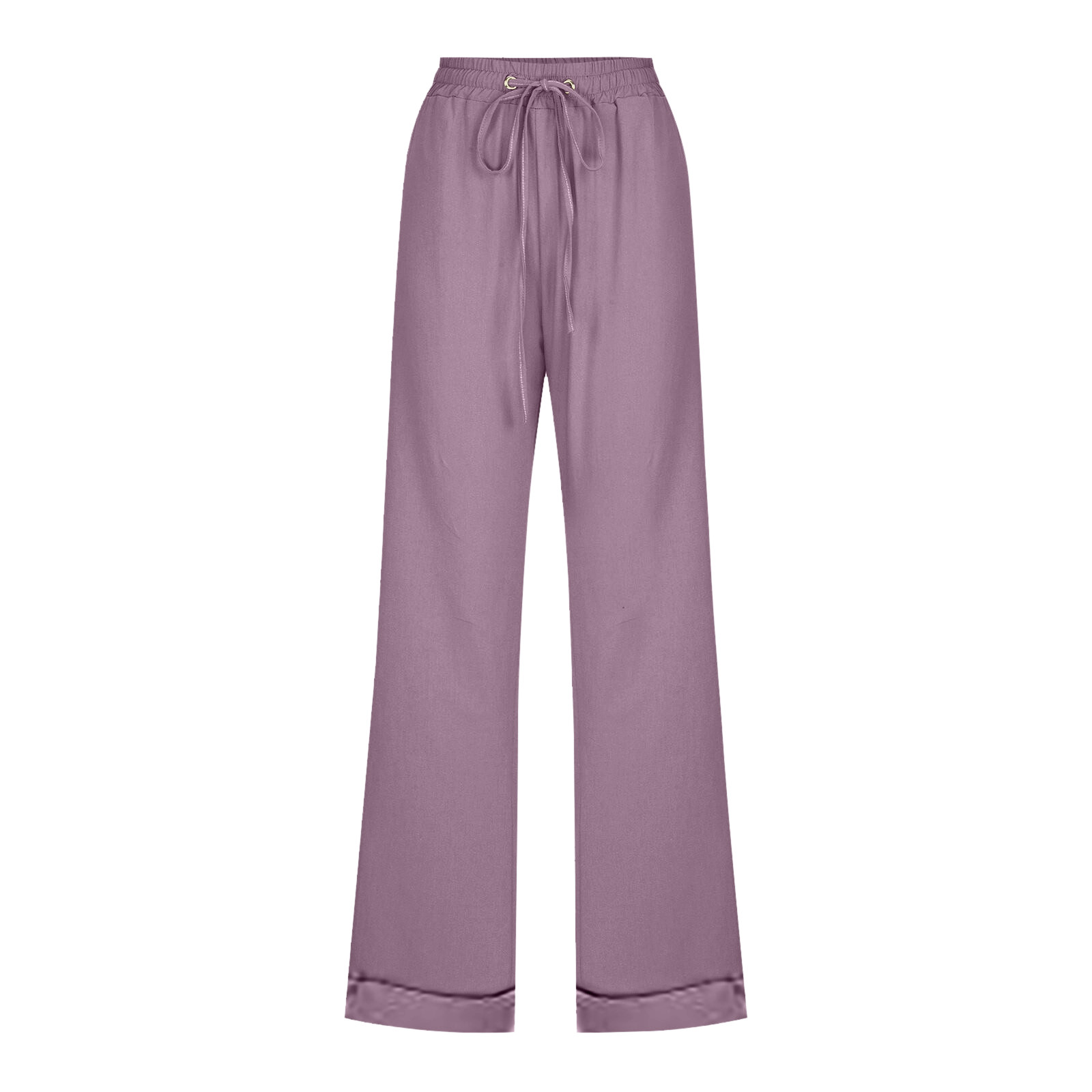 thumbnail image 5 of Pantalones de mujer de cintura alta y pierna ancha con cordón elástico - Poliéster, estilo informal, bolsillos - S-XXL, 5 of 6